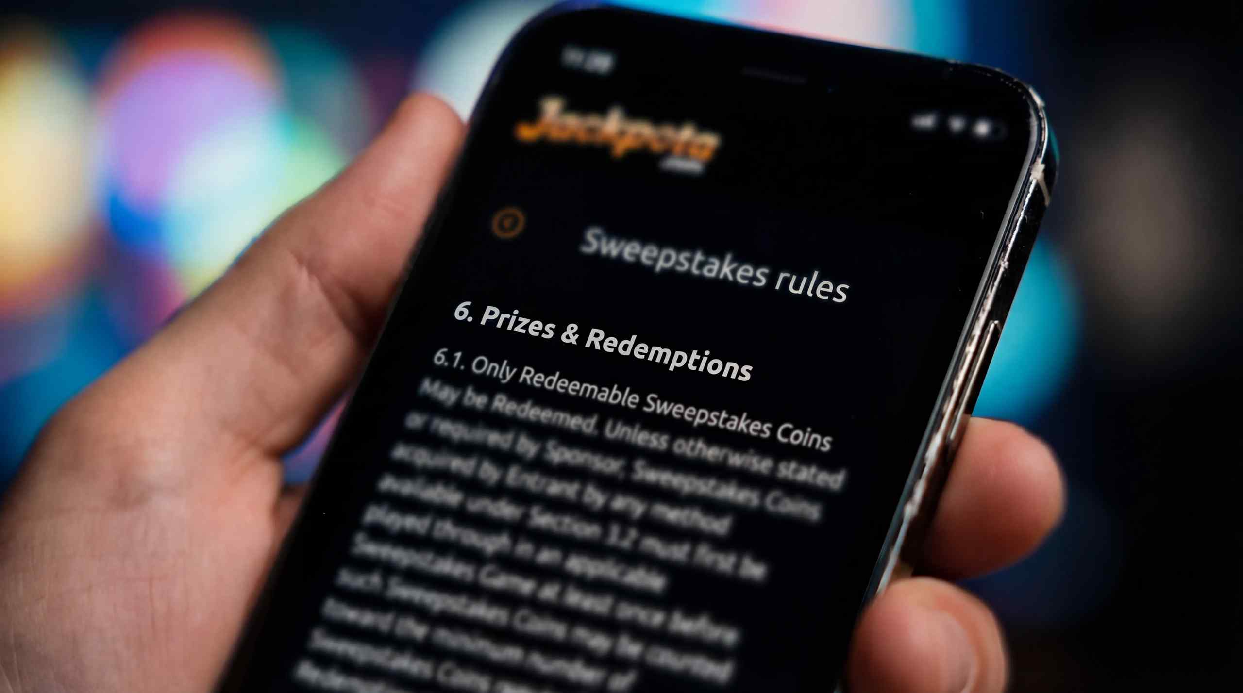The terms and conditions page of a popular sweeps site.
